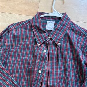 Brooks Brothers Men's Red and Green Checkered Shirt